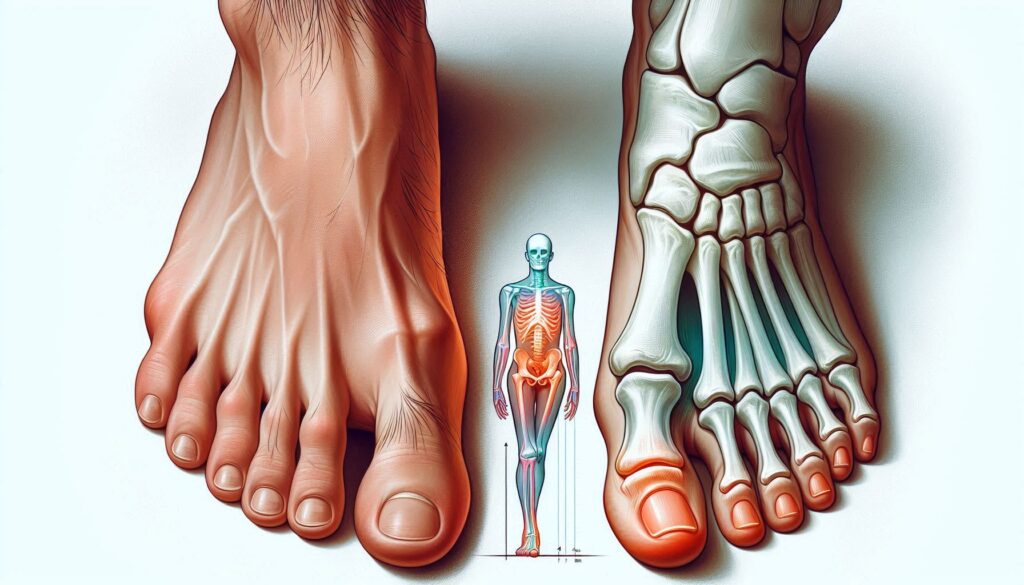 Ilustración de juanete o hallux valgus en el pie